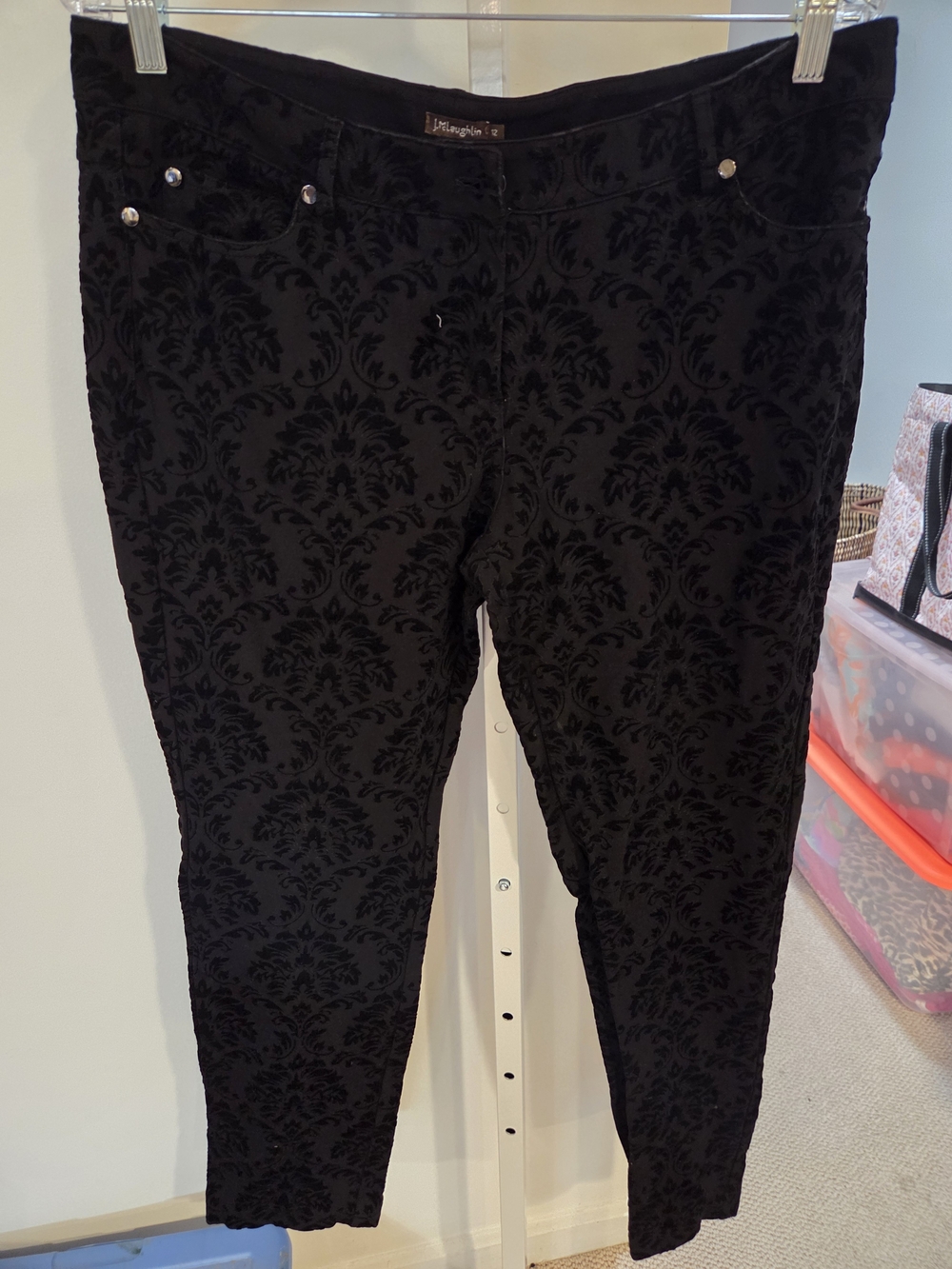 J. McLaughlin Black Burnout Damask Skinny Jeans